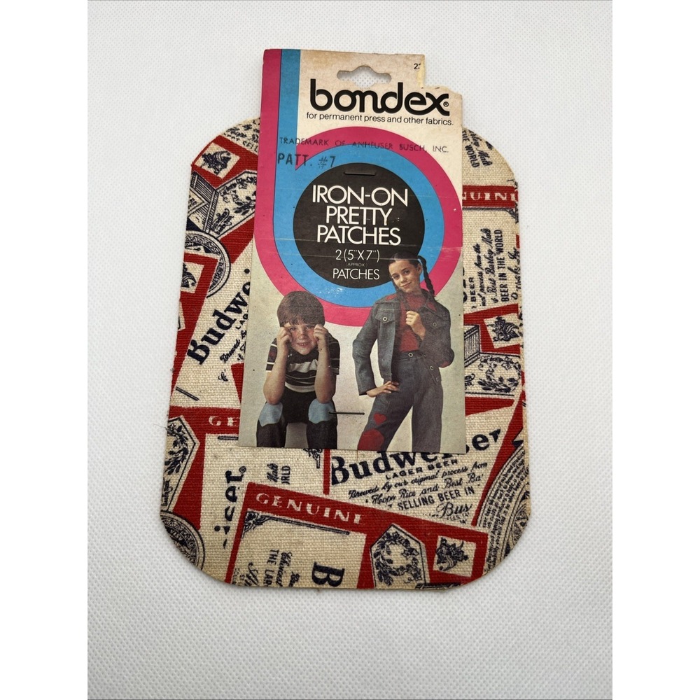2- VTG BONDEX Iron-On Patch appliques Patches BUDWEISER Anheuser Busch 5x7 New
